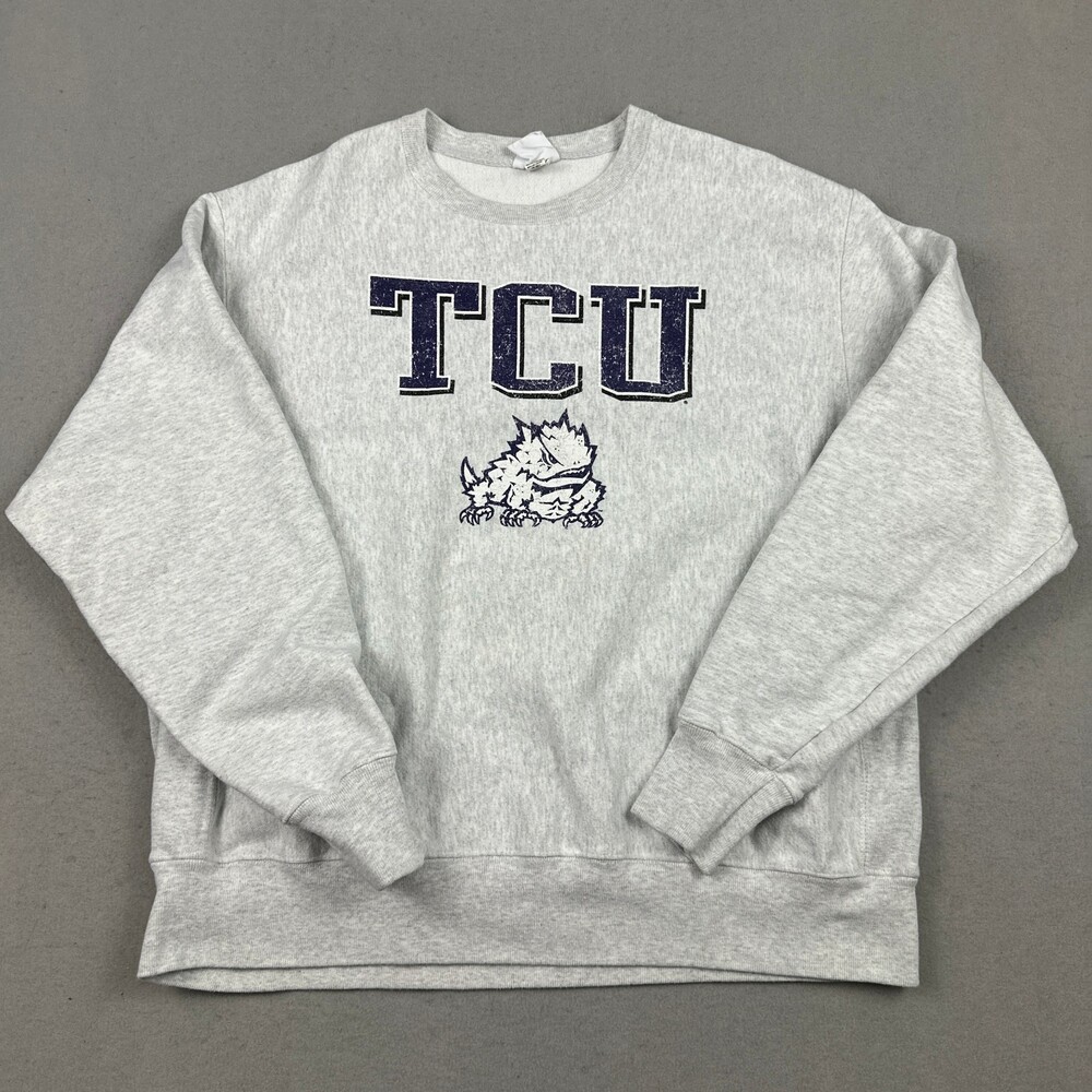 TCU Horned Frogs Sweatshirt Men XL Gray Champion Reverse Weave Crewneck NCAA